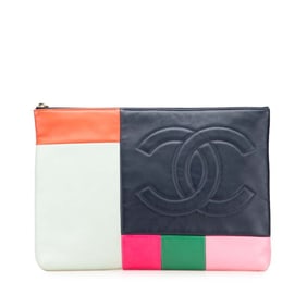 CHANEL 2015 Coco Mark Color Block Clutch Bag in Multicolored Black Lambskin for Women