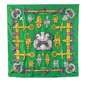 Hermes Hermès Carré 90 Ferronnerie Ironwork Scarf, Green Multicolor Silk, Women's
