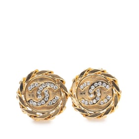 Vintage Chanel Coco Mark Rhinestone Earrings, Gold Plated, Women's, CHANEL