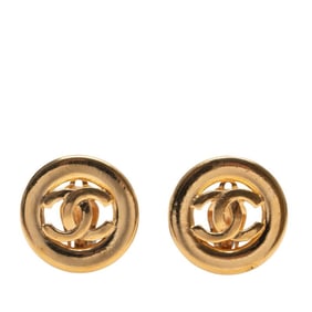 Chanel Coco Mark Round Earrings, Gold Plated, Women's, CHANEL