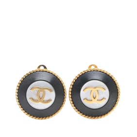 Vintage Chanel Coco Mark Earrings in Gold and Black Plated Plastic for Women