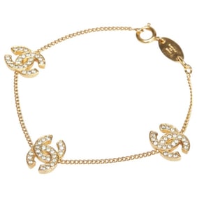 Vintage Chanel 1982 Coco Mark Rhinestone Bracelet, Gold Plated, Women's