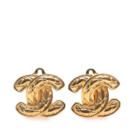 CHANEL Coco Mark Matelasse Earrings, Gold Plated, Women's