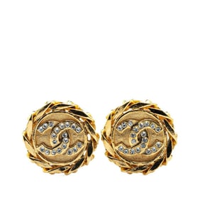Chanel Coco Mark Chain Earrings, Gold Plated with Rhinestones, Women's, CHANEL