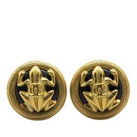 Vintage Chanel Coco Mark Frog Motif Earrings, Gold and Black Plated, Women's