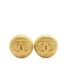 CHANEL Vintage Coco Mark Earrings 94A Gold Plated Women's