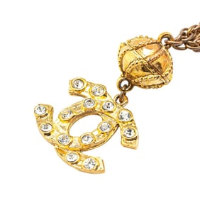 Chanel Coco Mark Chain Pendant Necklace, Gold Plated with Rhinestones, Women's, CHANEL