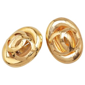 Vintage Chanel Coco Mark Earrings, Gold Plated, Women's, CHANEL