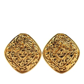 CHANEL Coco Mark Rhombus Arabesque Earrings, Gold Plated, Women's