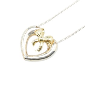 Tiffany Heart Ribbon Necklace in SV925 Silver and 18K Yellow Gold. Women's. TIFFANY & Co.