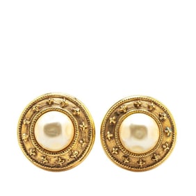 CHANEL Round Faux Pearl Earrings, Gold Plated, Women's