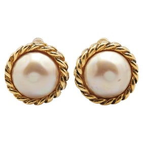 CHANEL Vintage Pearl Earrings, Gold Plated, Women's