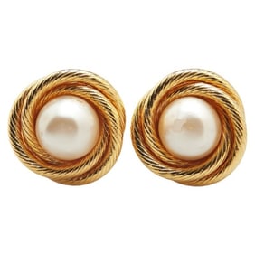 CHANEL Vintage Pearl Earrings, Gold Plated, Women's