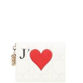Christian Dior Dior Cannage Lady Heart Bifold Wallet in White and Red Lambskin for Women