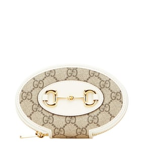 Gucci GG Supreme Horsebit Wallet/Coin Purse 622040 Beige White Leather Women's GUCCI