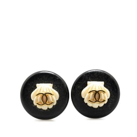 Chanel Coco Mark Earrings, Gold, Black, White, Plated, Women's, CHANEL