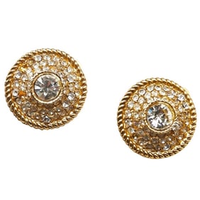 CHANEL Round Jeweled Rhinestone Earrings, Gold Plated, Women's