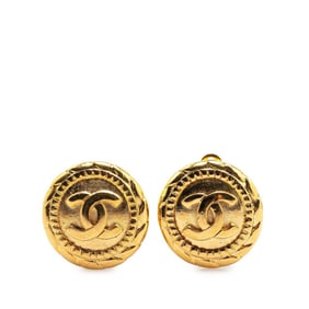 Chanel Coco Mark Round Earrings, Gold Plated, Women's, CHANEL