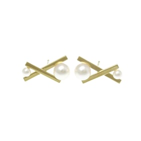 Tasaki Balance Cross Earrings Diamond,Pearl Yellow Gold (18K) Stud Earrings