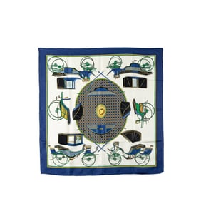 Hermes Hermès Carré 90 "Les Voitures a Transformation" Folding Wagon Scarf, White, Blue,