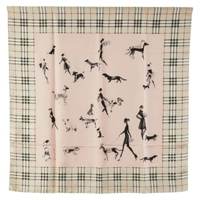 Burberry Nova Check Dog Walking Motif Scarf, Beige/Pink Beige Silk, Women's, BURBERRY