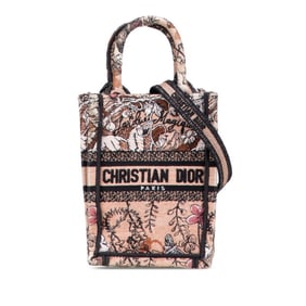 Christian Dior Dior Book Tote Vertical Bag, Mini Shoulder 2-Way, Rose Poodle Brown Canvas, Women's,