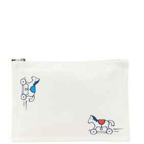 Hermes Hermès Adada Rocking Horse Truth Flat Pouch, White Cotton, Women's