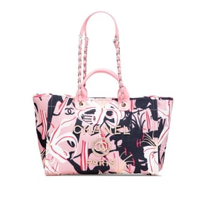CHANEL Deauville Tote Bag, Handbag, Pink Multicolor Velour Leather, Women's,