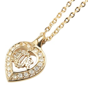 Christian Dior Dior Emblem Logo Heart Rhinestone Motif Necklace Gold Plated Women's