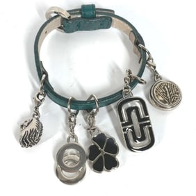 BVLGARI Logo 5 Icon Charm Bangle Accessory Leather Bracelet Men's Green