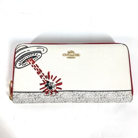 COACH C7800 Keith Haring Collaboration Mickey Mouse Accordion Zip-Around Disney Long Wallet in White