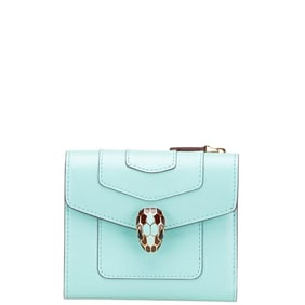 BVLGARI Serpenti Forever Snake Two-Tone Tri-fold Wallet in Light Blue and Brown Leather for Women