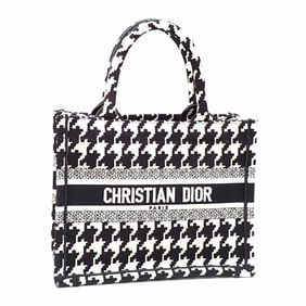 Christian Dior Book Tote Bag, Small, Women's, Black and White, Cotton, M1265ZTQT_M911, Houndstooth