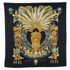 Hermès Carré 90 Great Buddha Carnival Scarf, Black and Multicolor Silk, Women's, HERMES