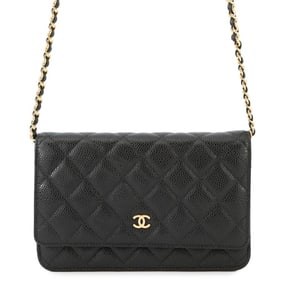 Chanel Chain Wallet Classic Matelasse Coco Mark Caviar Skin AP0250 CHANEL Black
