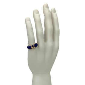 HERMES H logo motif 18K yellow gold lapis lazuli ring, size 17, 432-2