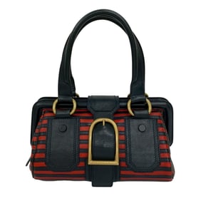 CELINE Vintage Leather Handbag, Mini Tote Bag, Semi-Shoulder Navy Red, 30361
