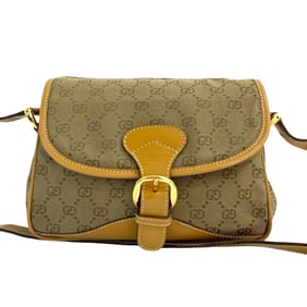 GUCCI Old Gucci Vintage GG Logo Canvas and Leather Shoulder Bag/Pochette Brown 06111