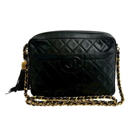 Seal No. 2 CHANEL Matelasse Coco Lambskin Leather Tassel Chain Shoulder Bag Black b64-2