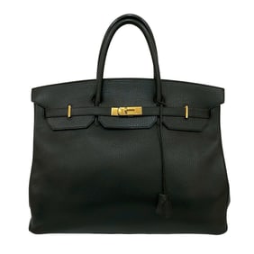 ?C Stamped HERMES Vintage Birkin 40 Ardennes Leather Handbag Tote Bag Black 1412-1