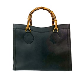GUCCI Old Gucci Vintage Bamboo Leather Tote Bag Handbag Black 36466