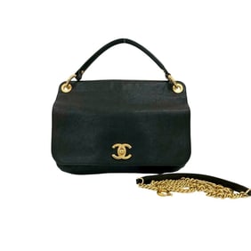 Seal No. 23 CHANEL Coco Mark Caviar Leather 2-Way Handbag/Shoulder Bag Black 124-3