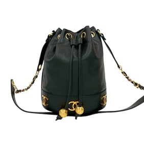 Seal No. 2 CHANEL Triple Coco Caviar Skin Chain Drawstring Shoulder Bag Black 424-2