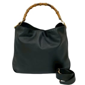 GUCCI Old Gucci Bamboo Leather 2-Way Shoulder Bag, Handbag, Tote Black 41563