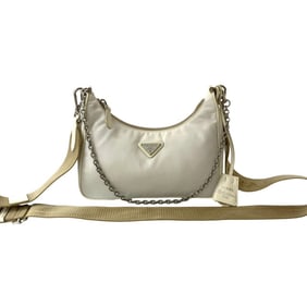 PRADA Re-Edition Triangle Logo Hardware Nylon Saffiano Leather 2-Way Chain Semi-Shoulder