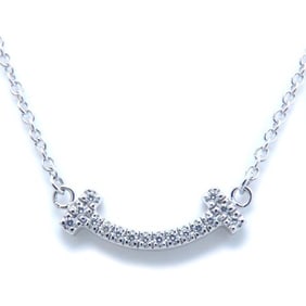 TIFFANY & Co. Tiffany T Smile Necklace, Mini Diamond, 18K White Gold, Women's, 294323