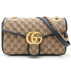 GUCCI GG Marmont Flap Shoulder Bag 443497, Canvas and Leather, Beige, Black, Women's, 352721