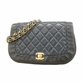 Chanel Matelasse Shoulder Bag with Double Chain, Black Calfskin, Women's