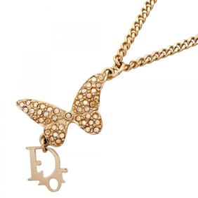 Christian Dior Necklace, Butterfly Motif, GP Plated, Rhinestone, Gold, Women's