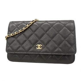 Chanel Matelasse Shoulder Bag with Chain, Caviar Skin, Black, Women's
